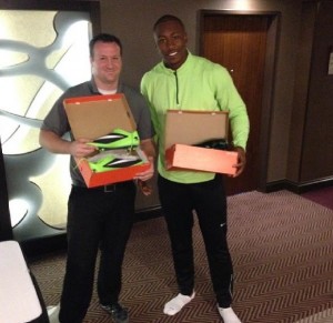 Brandon Marshall shared a photo of his lime-green cleats for this evening's game against the NY Giants.