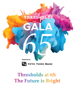 Bright color splash - logo for Thresholds Gala 2024.